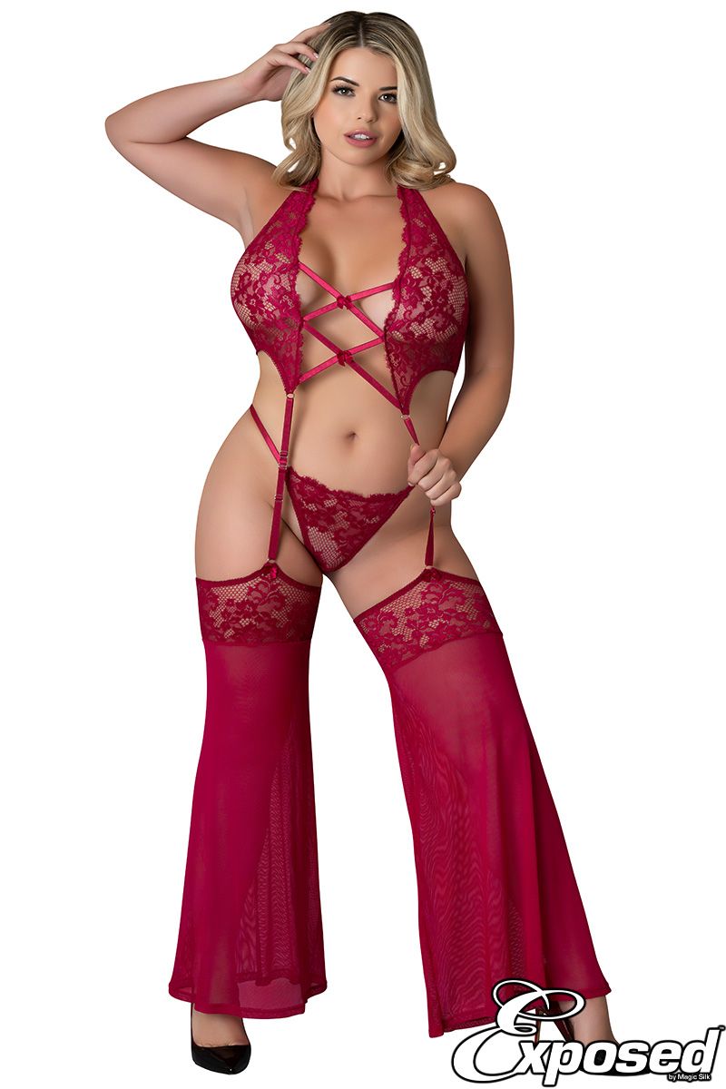 Floral Lace Bra & Garter Set