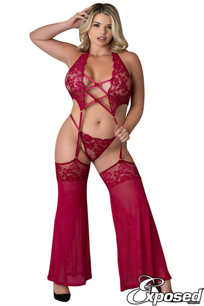 Floral Lace Bra & Garter Set